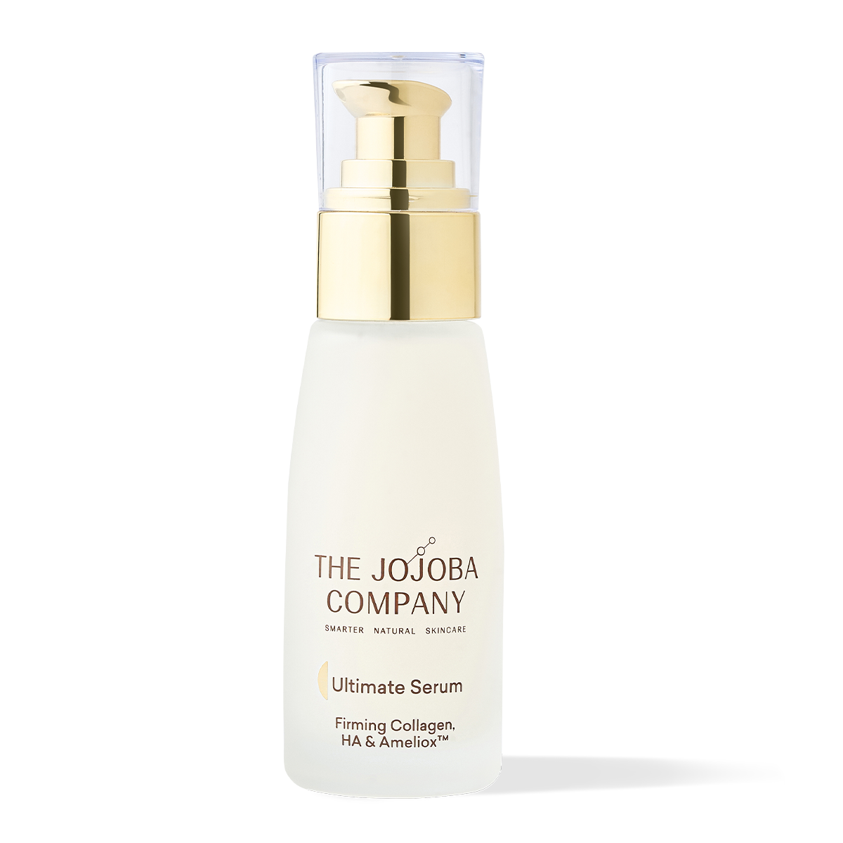 Bottle of 'The Jojoba Company' Ultimate Serum with pump dispenser against a white background.