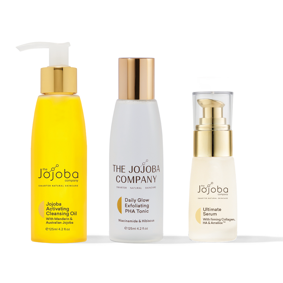 Jojoba Cleansing Oil, Daily Glow Exfoliating PHA Tonic, Ultimate Serum